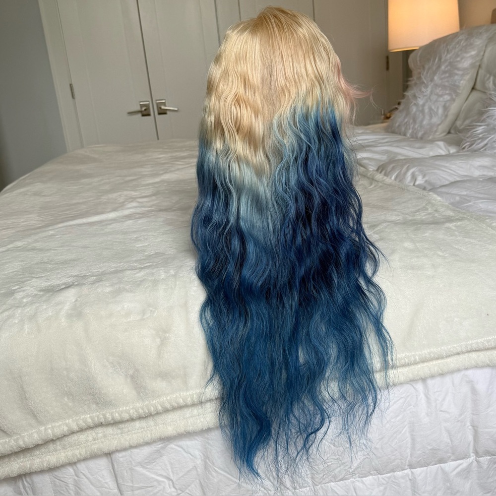 Ombre Blonde and Blue Human Hair Wig